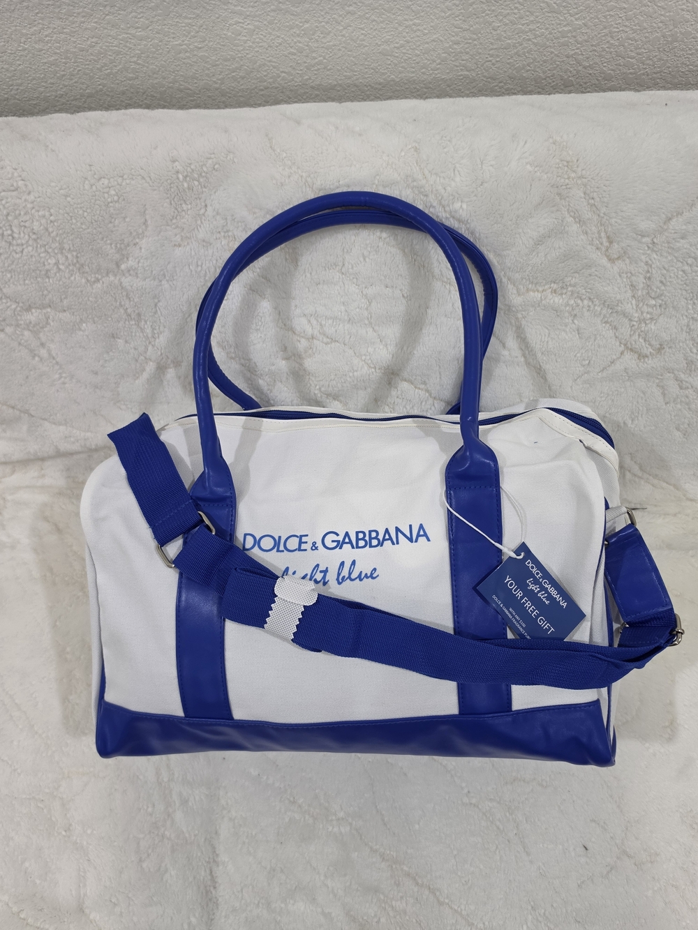 Dolce & Gabbana White and Blue Canvas Travel Duffel